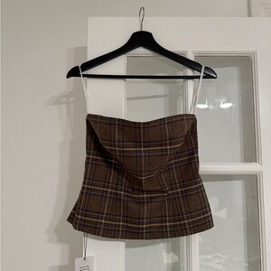 Lovers + Friends Brown Plaid Top